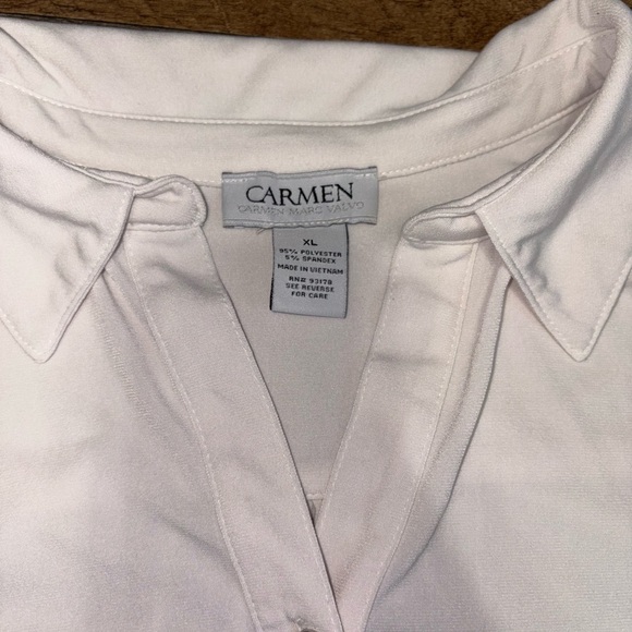 COPY - Carmen Marc Valvo White Collared 3/4 Sleeve Blouse - Picture 4 of 6
